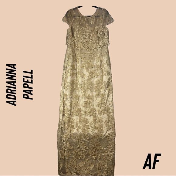 ADRIANNA PAPELL MOTHER OF THE BRIDE GOLD LACE GOWN NWT NEW SIZE 4 - Picture 7 of 9